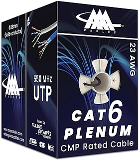 AAA CMP Cat6 Plenum Cable 1000ft | 0.58MM Solid Conductor | DTX-1800 Fluke Test Passed | 23AWG Ethernet Plenum Cat 6 Cable | UTP Unshielded Twisted Pair | 550MHz Black Cat 6 Plenum Cable
