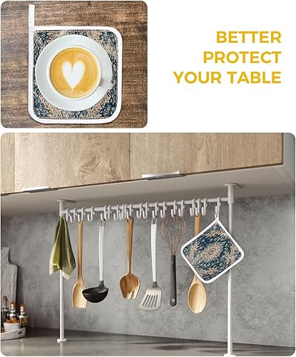 Miniatura 6 de 4 Packs Antique Oriental Pot Holders Sets for Kitchen,Oven Pan Plate Bowl Pads Heat Proof Mat with Hanging Loop,Terry Cloth Potholders Soft Grip for