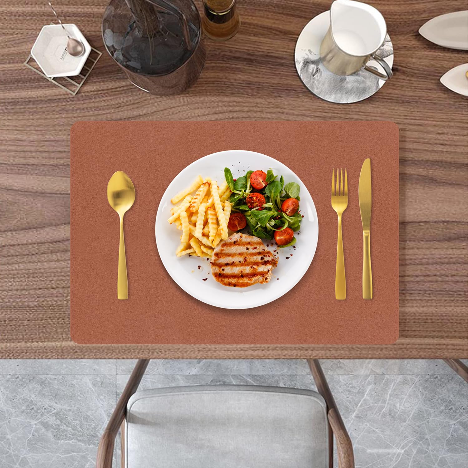 Leather Placemats Set Of 2 - Waterproof PVC Table Mats For Thanksgiving & Christmas