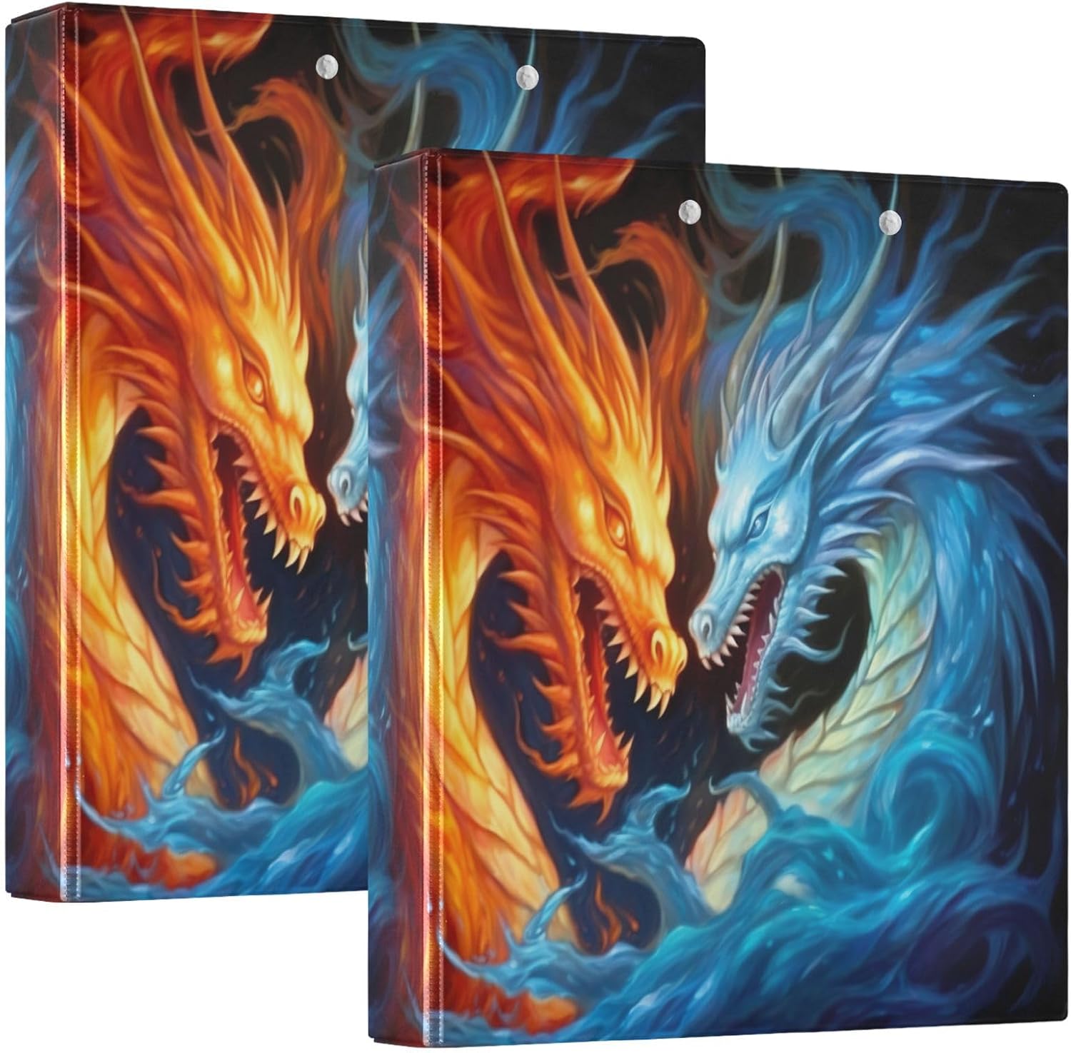 3D Printing Dragons 3 Ring Binder 1.5 Inch Round Binders, Holds 200 Sheets, Versatile Binder with 3 Inside Pockets for Office Home, 2 Pack