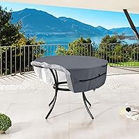Vista 7 de Funda para mesa redonda para exteriores, 600D, resistente, 100% impermeable, para mesa redonda de patio, fundas redondas para muebles de mesa