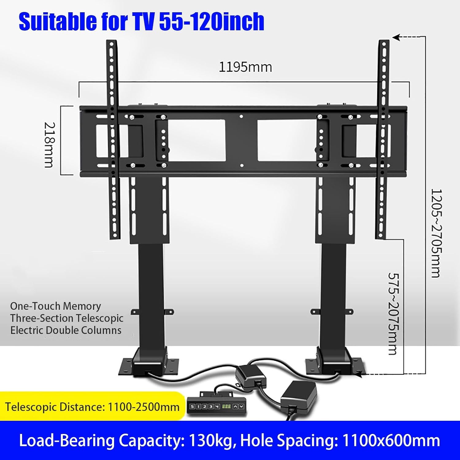 TV Lift Mechanism with Remote Control - Dual Motor Adjustable Height, Supports Up to 286.6lbs,for TV 55120inch