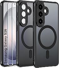 Effcotuo Magnetic Case for Samsung Galaxy S26 5G Case with MagSafe with Tempered Glass Screen Protector Anti-Fall Soft Silicone + Frosted PC Case, Translucent Matte Back Cover Shockproof Case