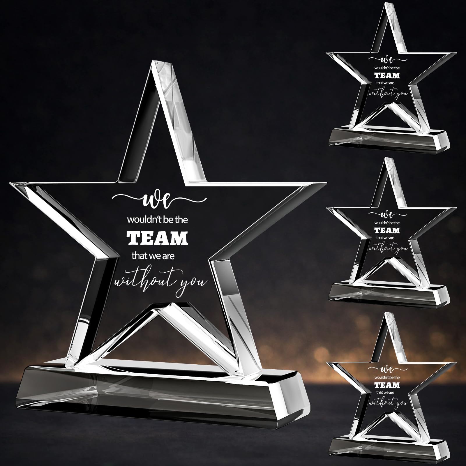 Lot de 4 trophées en cristal idée cadeau pour collègues et réussite d'équipe
