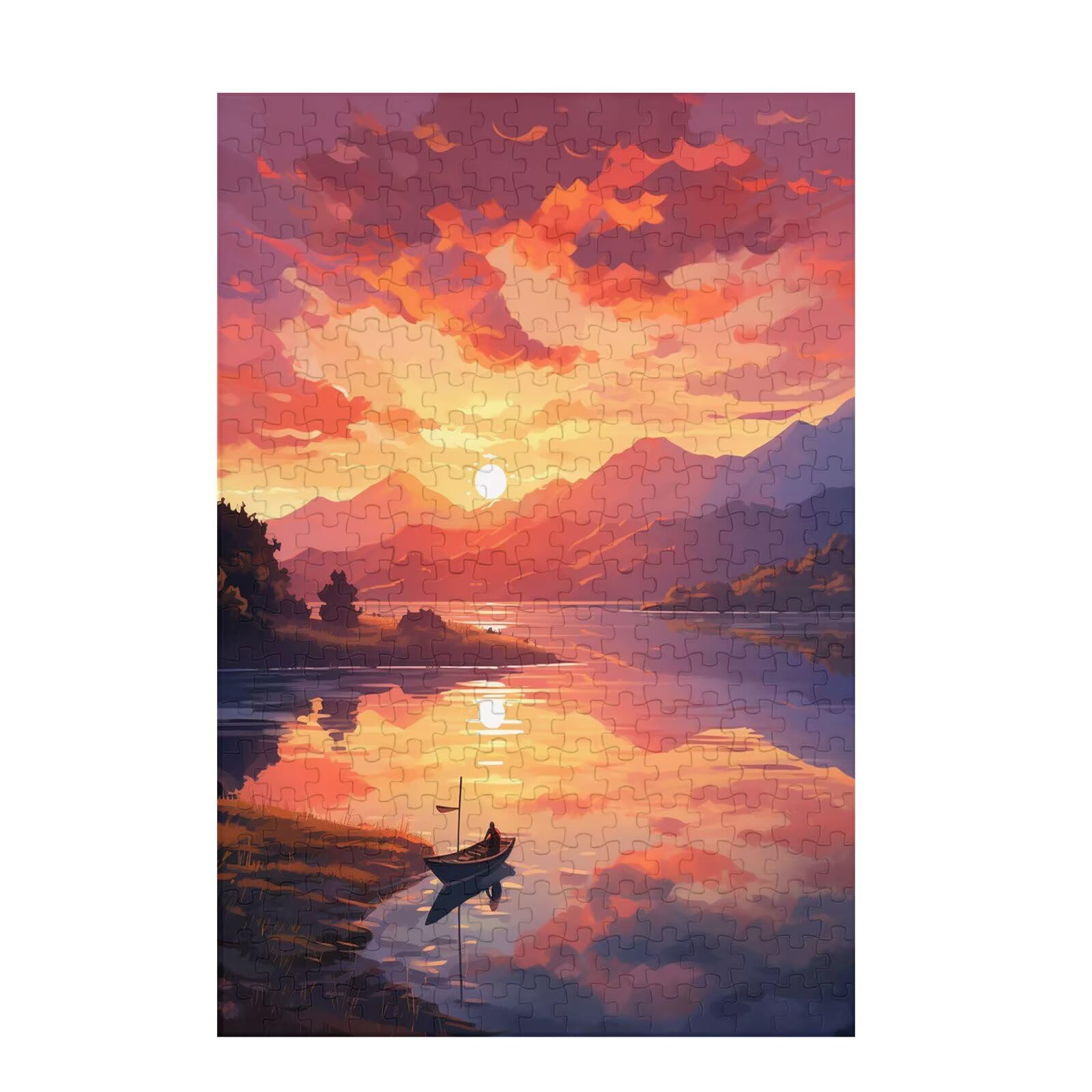 5000 sztuk puzzli dla dorosłych, kreatywne niemożliwe puzzle dla dorosłych początkujących, duża drewniana układanka z plakatem i pudełkiem do przechowywania, wystrój domu, motyw: zachód słońca i góry