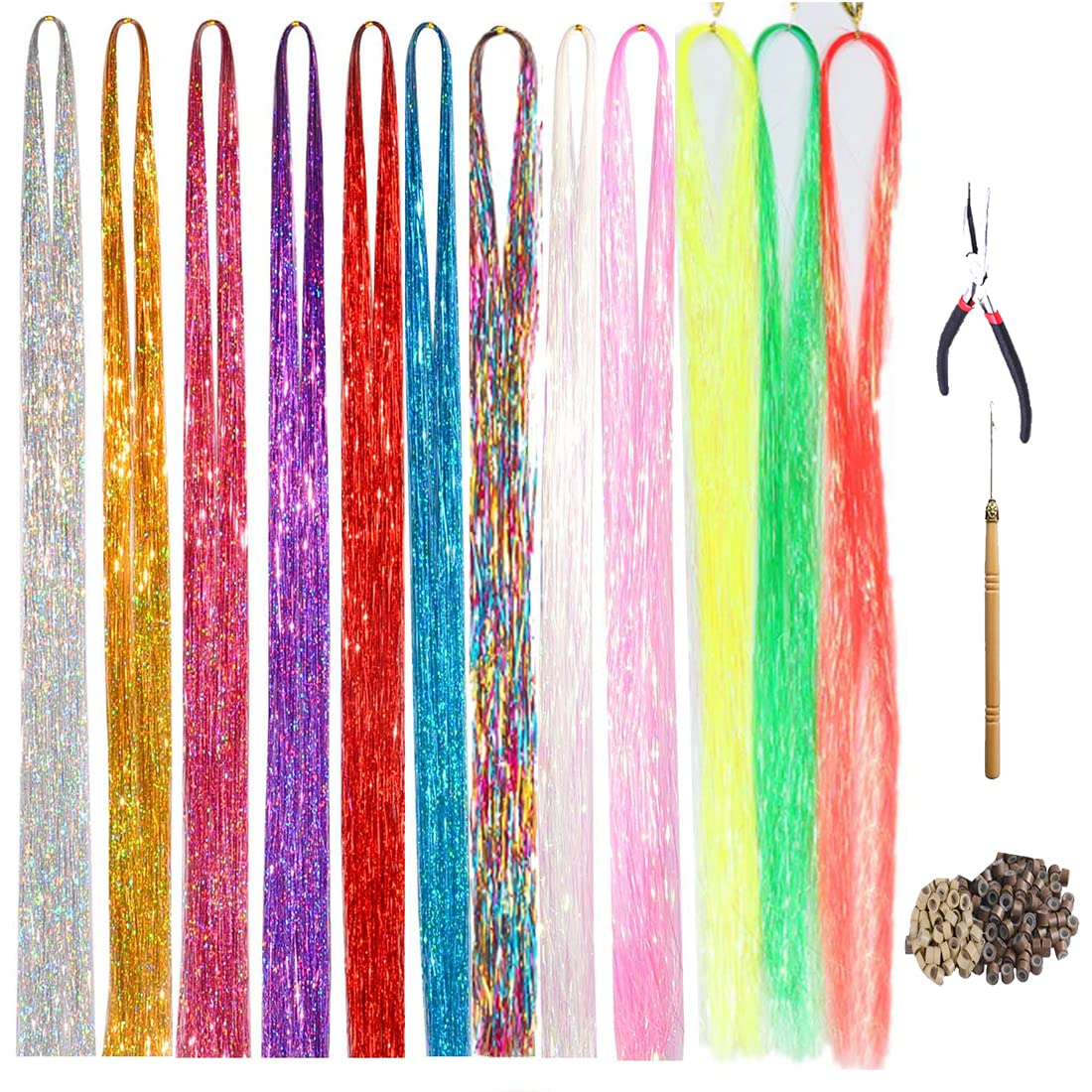 Amazon.com : Fairy Hair Tinsel Kit, Festival Glitter Shiny Hair Extensions  Tensile Set Heat Resistant Tinsel with Hair Beads Wigs Tools & Accessories  Tools Gift Set for Halloween Christmas Decoration Women Girls (