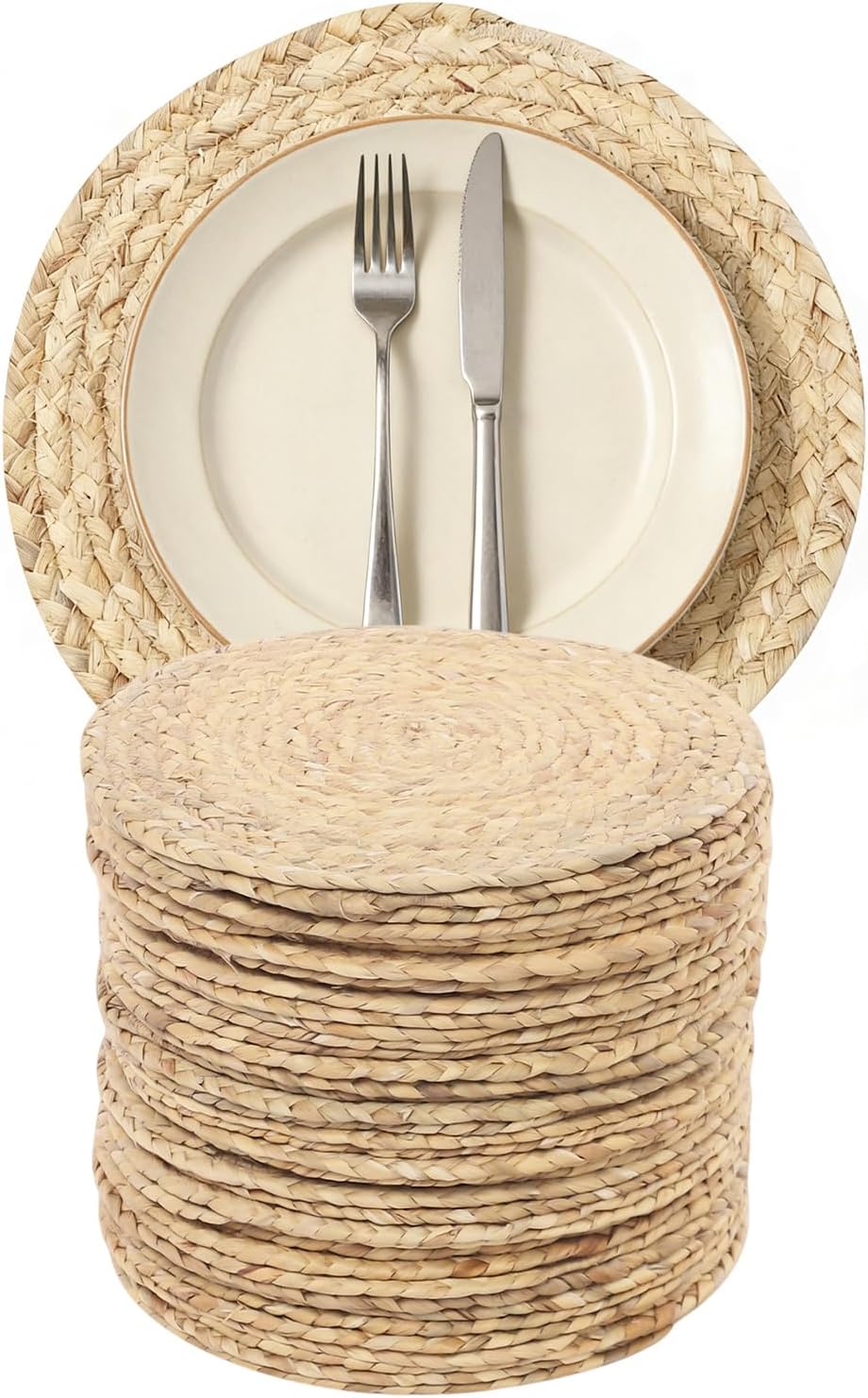 40Pcs Bulk Round Woven Placemats Plate Chargers, Rattan Wicker Table Mats, 11.81in Boho Farmhouse Rustic Woven Placemat, Braided Straw Rattan Charger Place Mat for Wedding Party Use (40)
