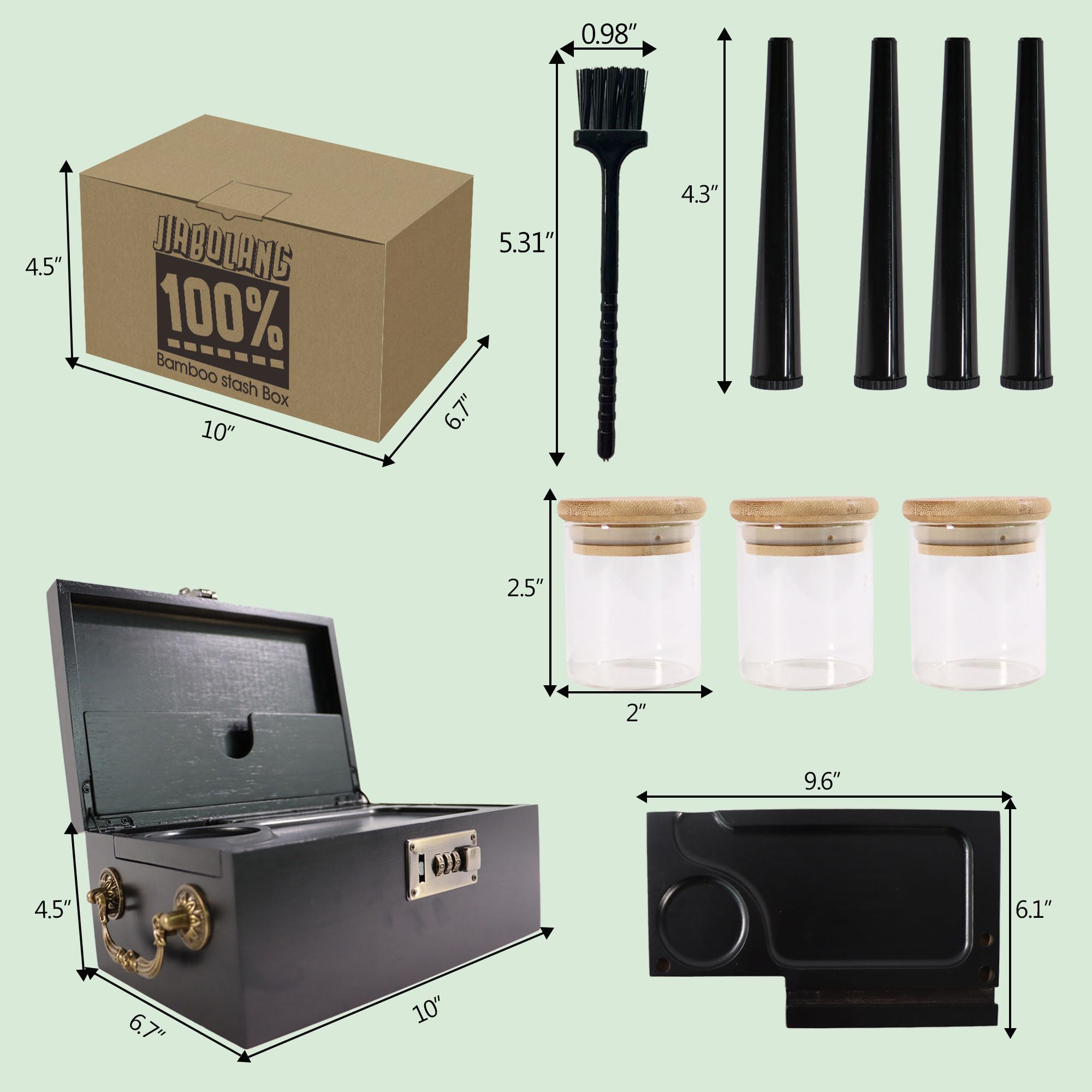 Grande scatola portaoggetti in bambù con serratura a combinazione e accessori, set organizer nero con manico e vassoio rimovibile, contenitore in bambù a prova di odore, scatola decorativa per la casa