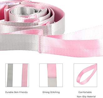 Stretching Strap Yoga Strap for Physical Therapy,10 Loops Yoga Straps for Stretching,Non-Elastic Stretch Strap for Pilates, Flexibility, Exercise, Stretch Band Women Men (Pink&Silver)