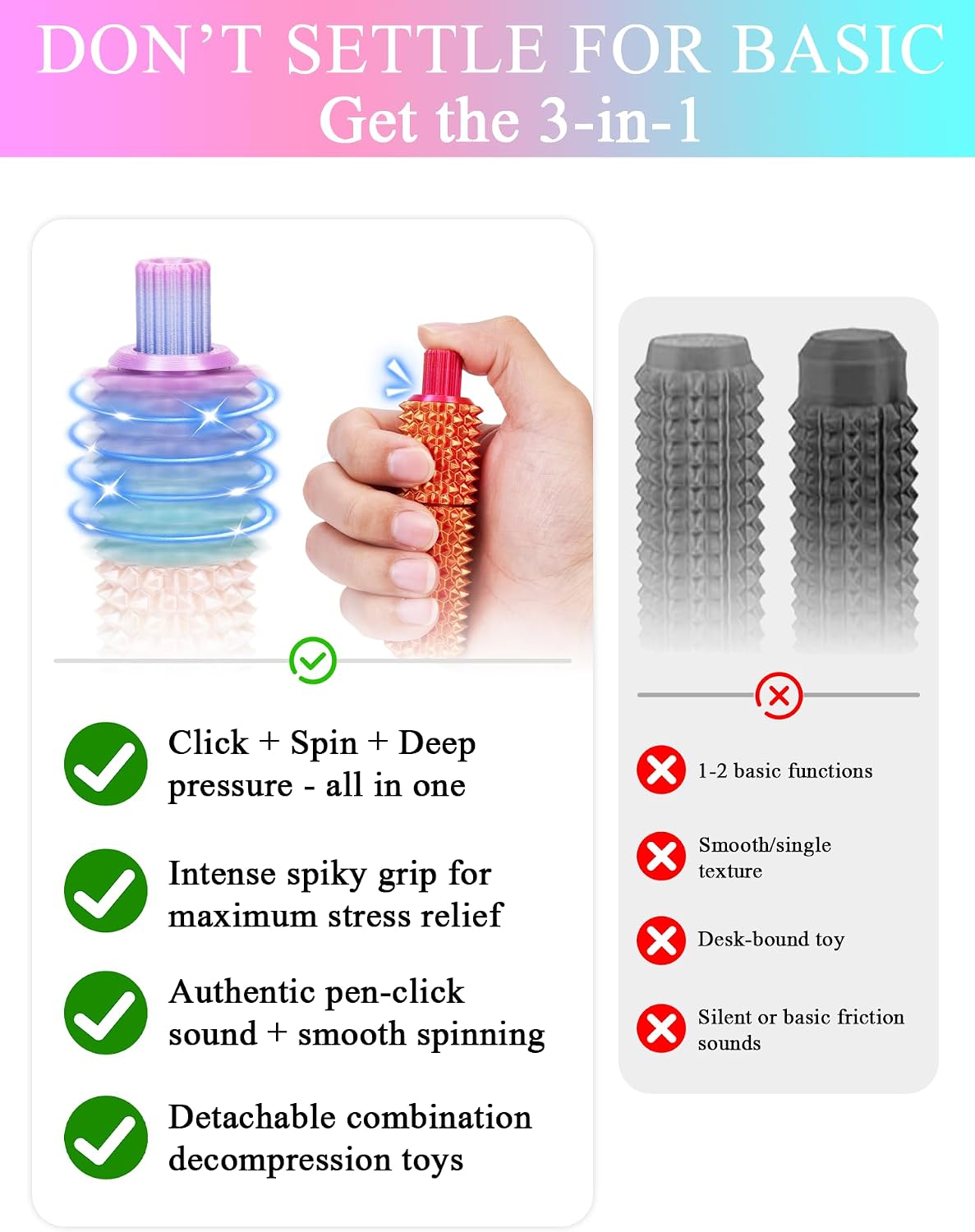 Portable Stim Tool, Pocket Mini Fidget for Adults, Pain Stim Fidget, 3D Printed Venting Key Pendant, Spiky Grippie Stim Keychain for Anxiety Relief Positive, Novelty Gifts (2PCS-A)