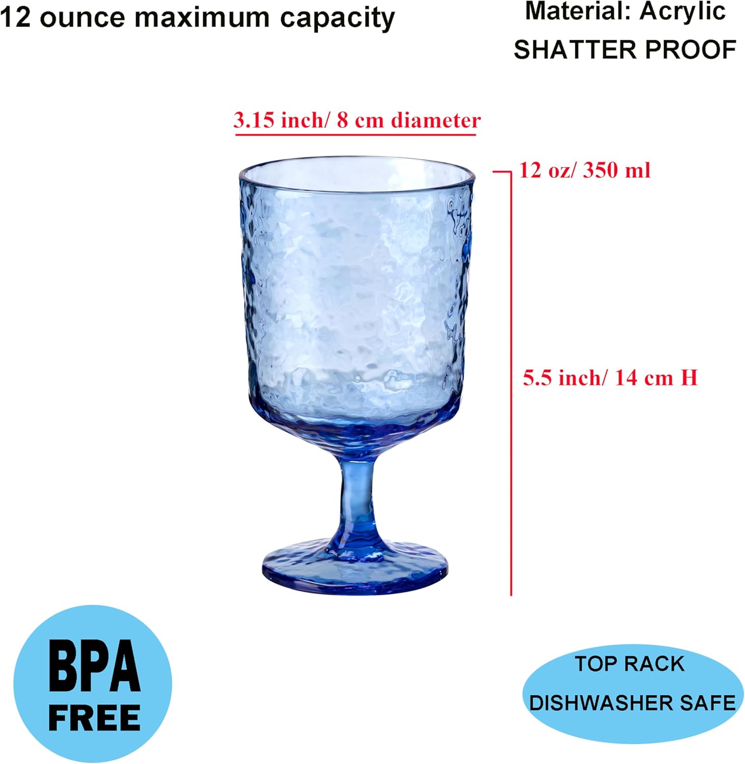 KX-WARE Iceberg Acrylic All-Purpose Wine Glasses, 12-ounce Plastic Stem Wine Glasses, set of 8 Multicolor - Image 2