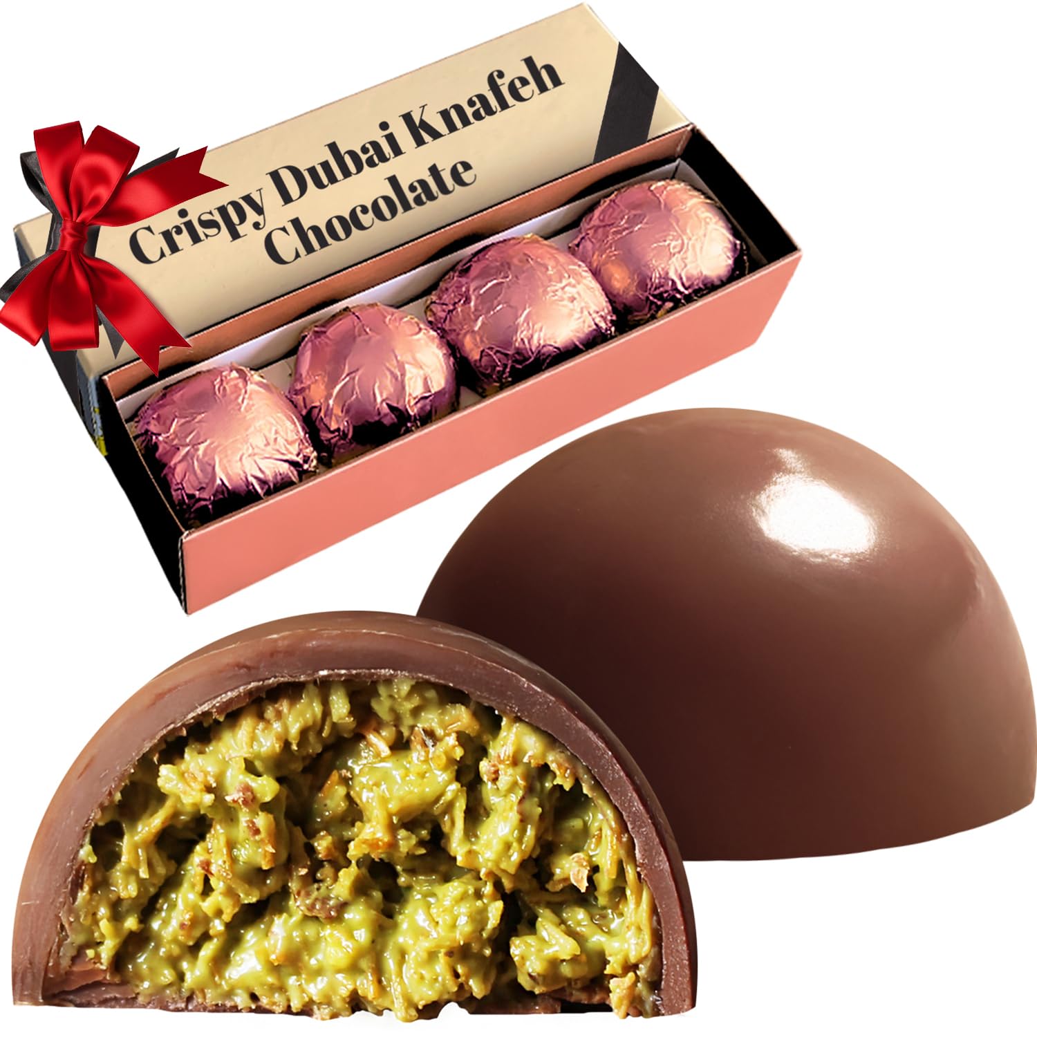 Dubai Pistachio Kunafa Chocolate Balls – Crunchy Kataifi & Creamy Pistachio Milk Chocolate Truffles (4 Pieces)