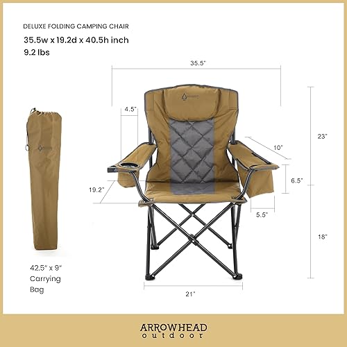 Miniatura 3 de ARROWHEAD OUTDOOR Silla plegable portátil de lujo para campamento con reposacabezas, portavasos y vidrio, enfriador de 6 latas, bolsa de transporte