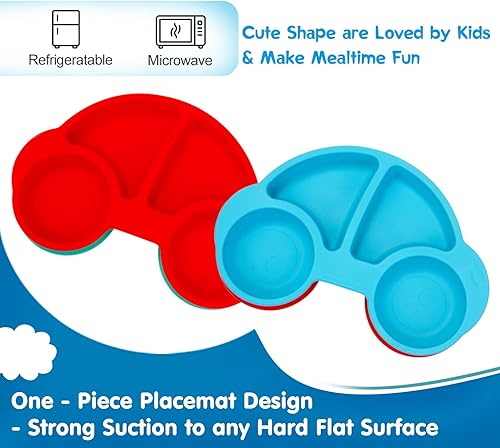 Miniatura 9 de Platos divididos de silicona para niños pequeños, platos portátiles antideslizantes de alimentación con succión para niños, bebés y niños, sin BPA