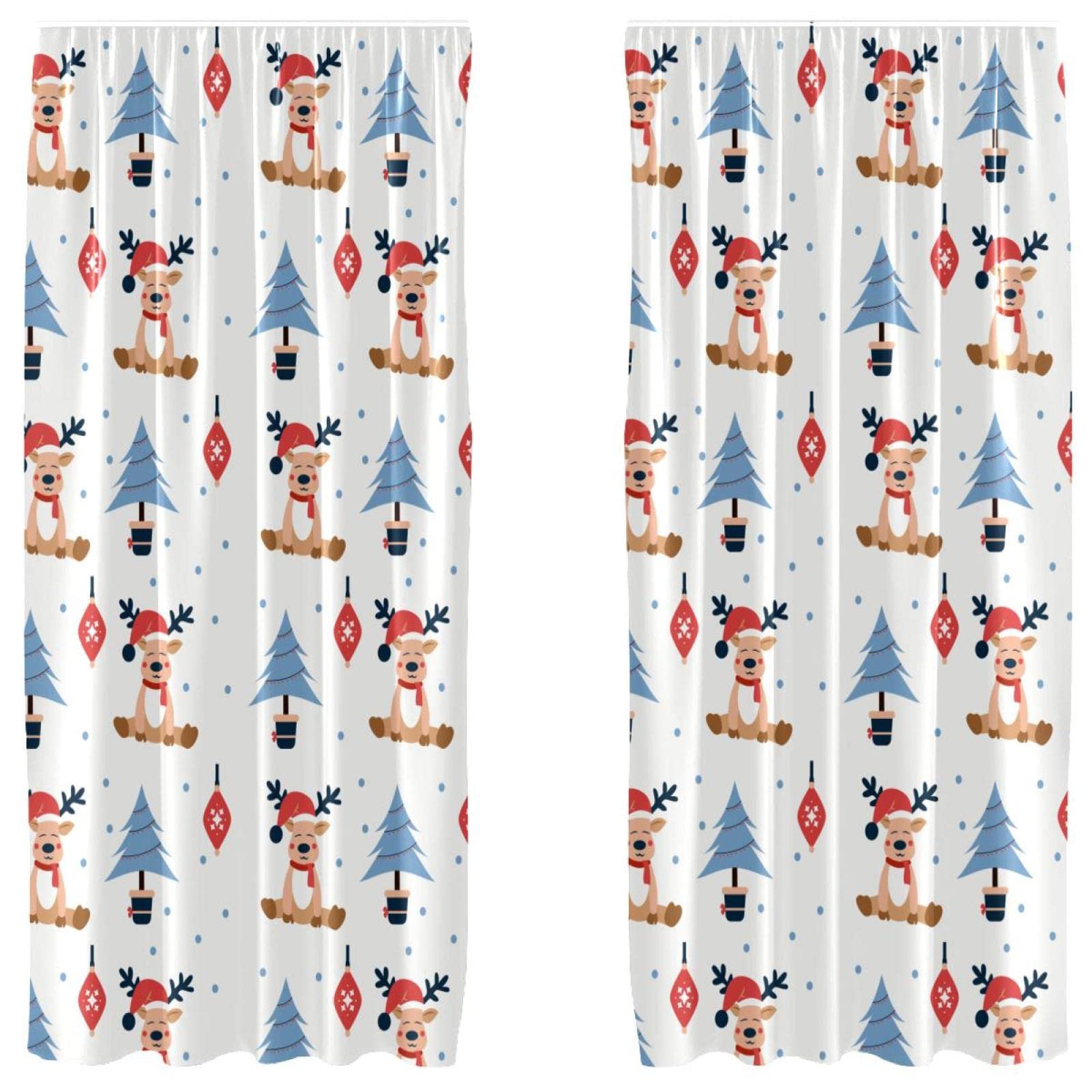 Renne de Noël rideaux 2 panneaux 140x213cm pour salon et chambre