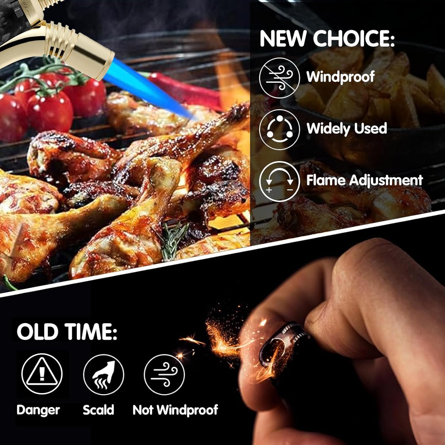 Butane Torch Lighter, Refillable Jet Flame Lighter with Safe Fire Lock Transparent Air Window Windproof Adjustable Flame Butane Torch Lighter (Butane Not Included)