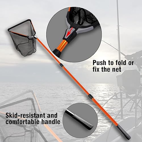 Vista 3 de Red para pescar, Fiblink, plegable de aluminio, con mango telescópico extensible