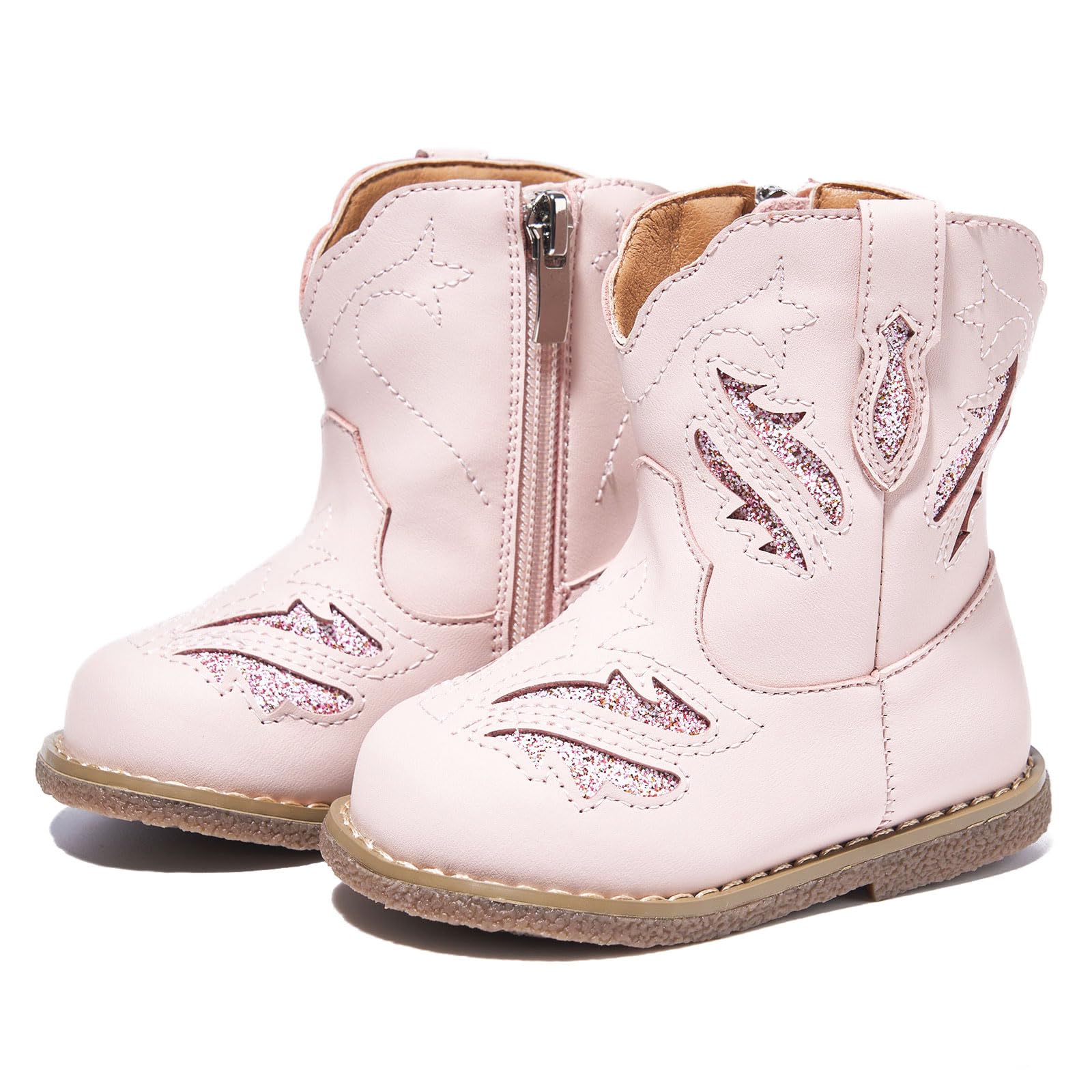 Newsonet Baby Cowboy Cowgirl Boots Infant Western Boots Toddler Boys Girls Round Toe Riding Mid Calf Boots All Seasons for 6 9 12 18 24 Months