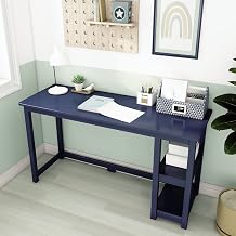 Max & Lily Solid Wood Desk With Shelves, 55 Inches, Blue