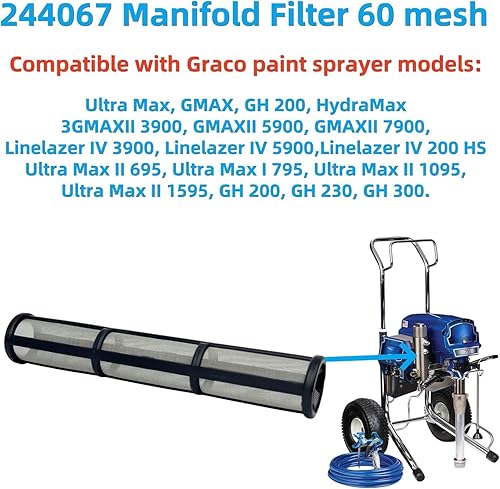 Miniatura 3 de 244067 60 Filtros de colector de malla 244068 100 Filtros de colector de malla para Graco 695, 795,1095 Rociador de pintura sin aire Gmax II