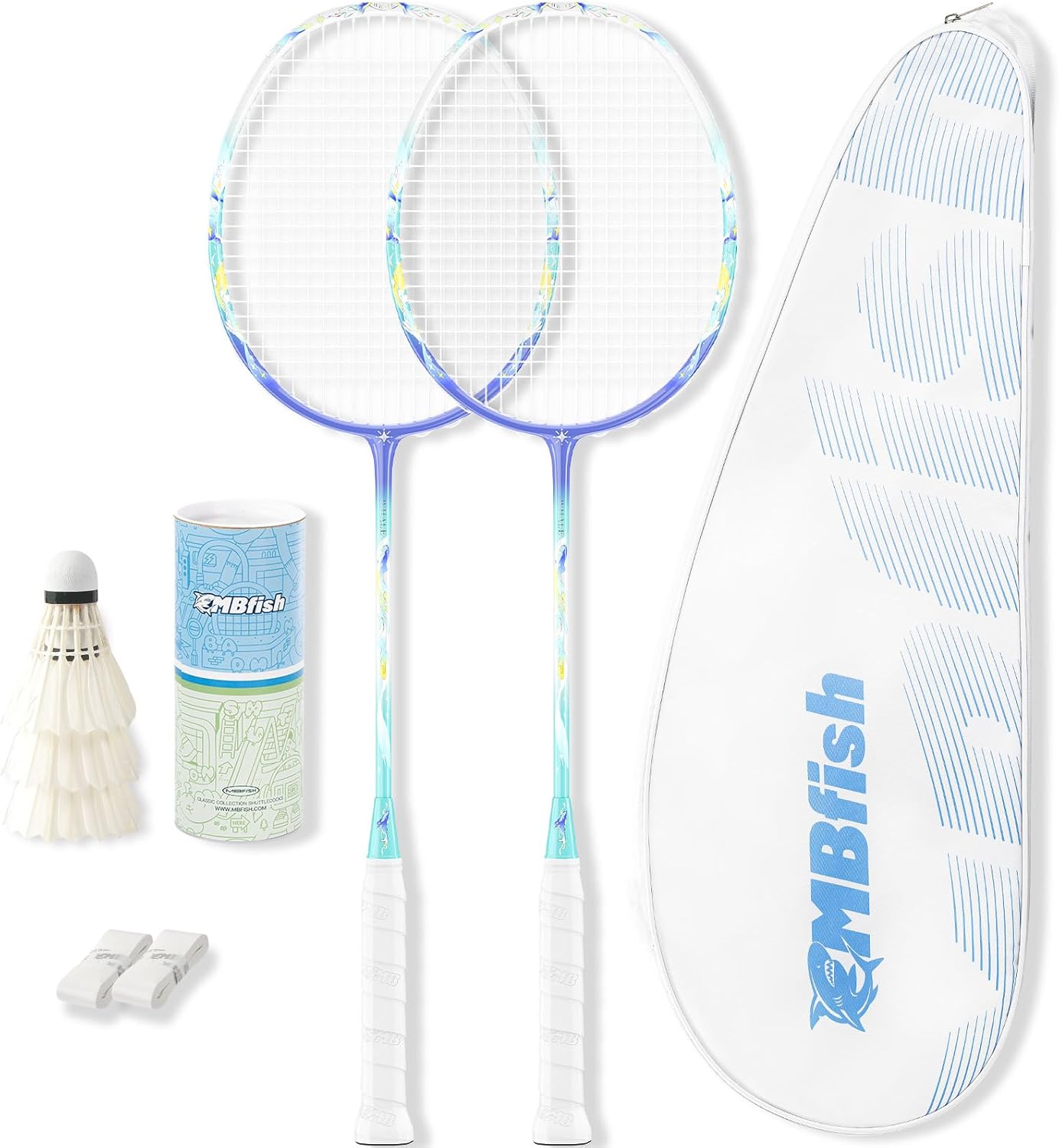 MBFISH badminton racket set with 2 carbon fiber rackets
