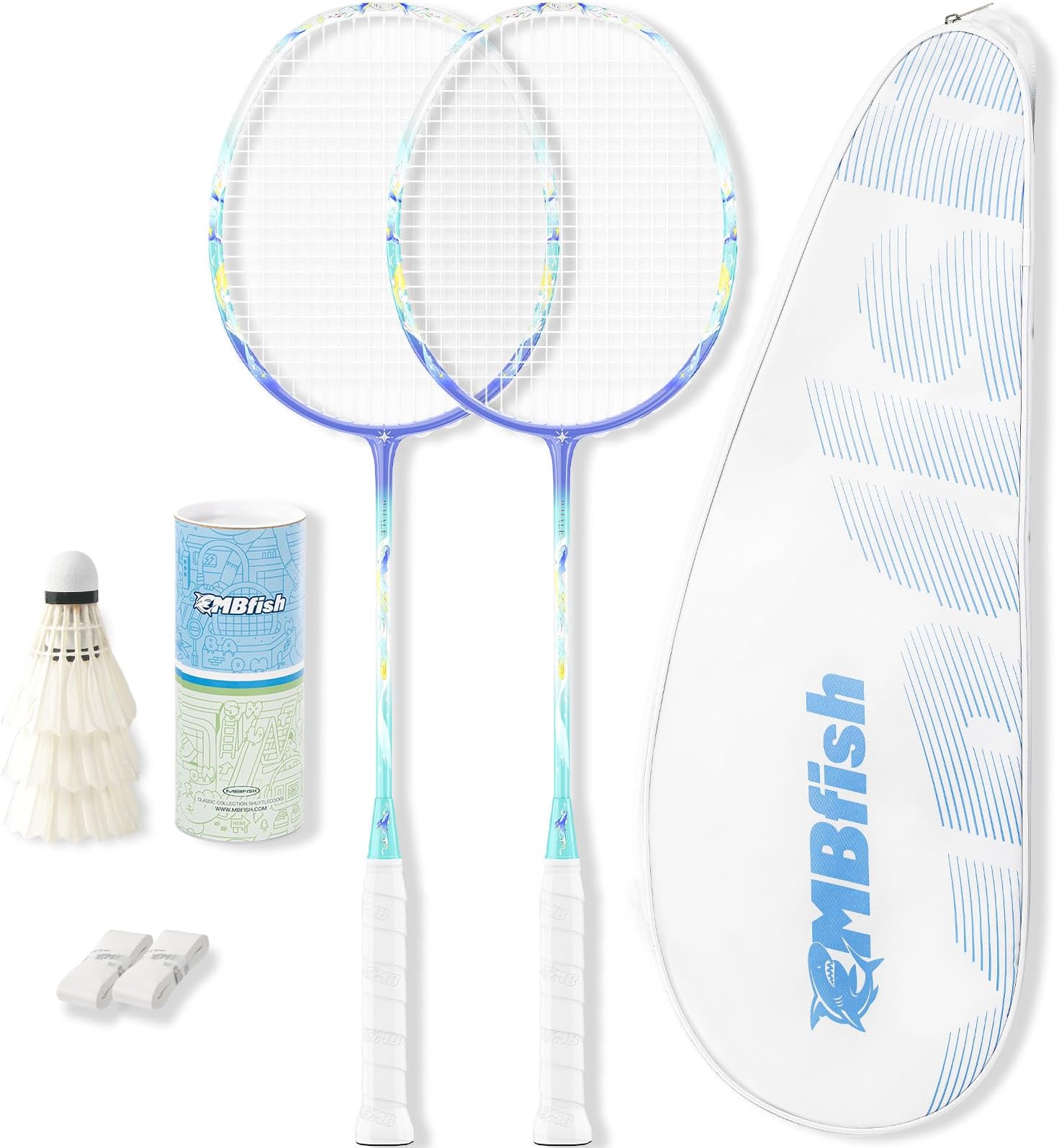 Badminton Racket Set with 2 Carbon Fiber Rackets, 3 Shuttlecocks, 2 Replacement Racket Grip Tapes and 1 Badminton Bag - Perfect for Beginners & Outdoor Games 4U
