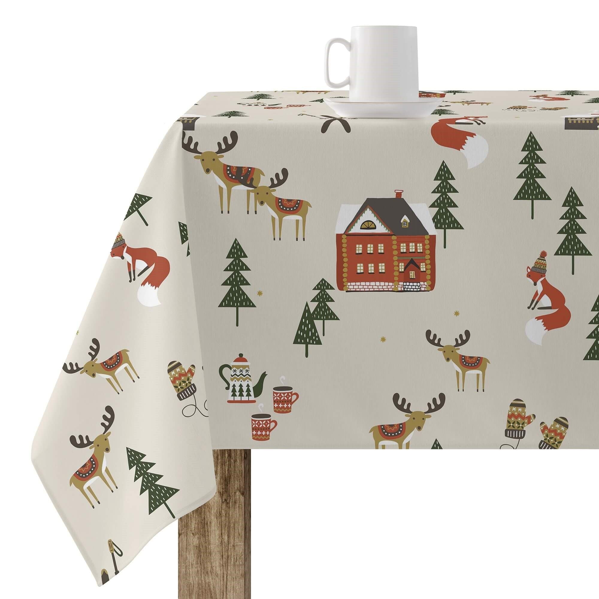 Nappe de Noël rectangulaire BELUM en résine enduite anti-taches pour table de maison 300x140 cm