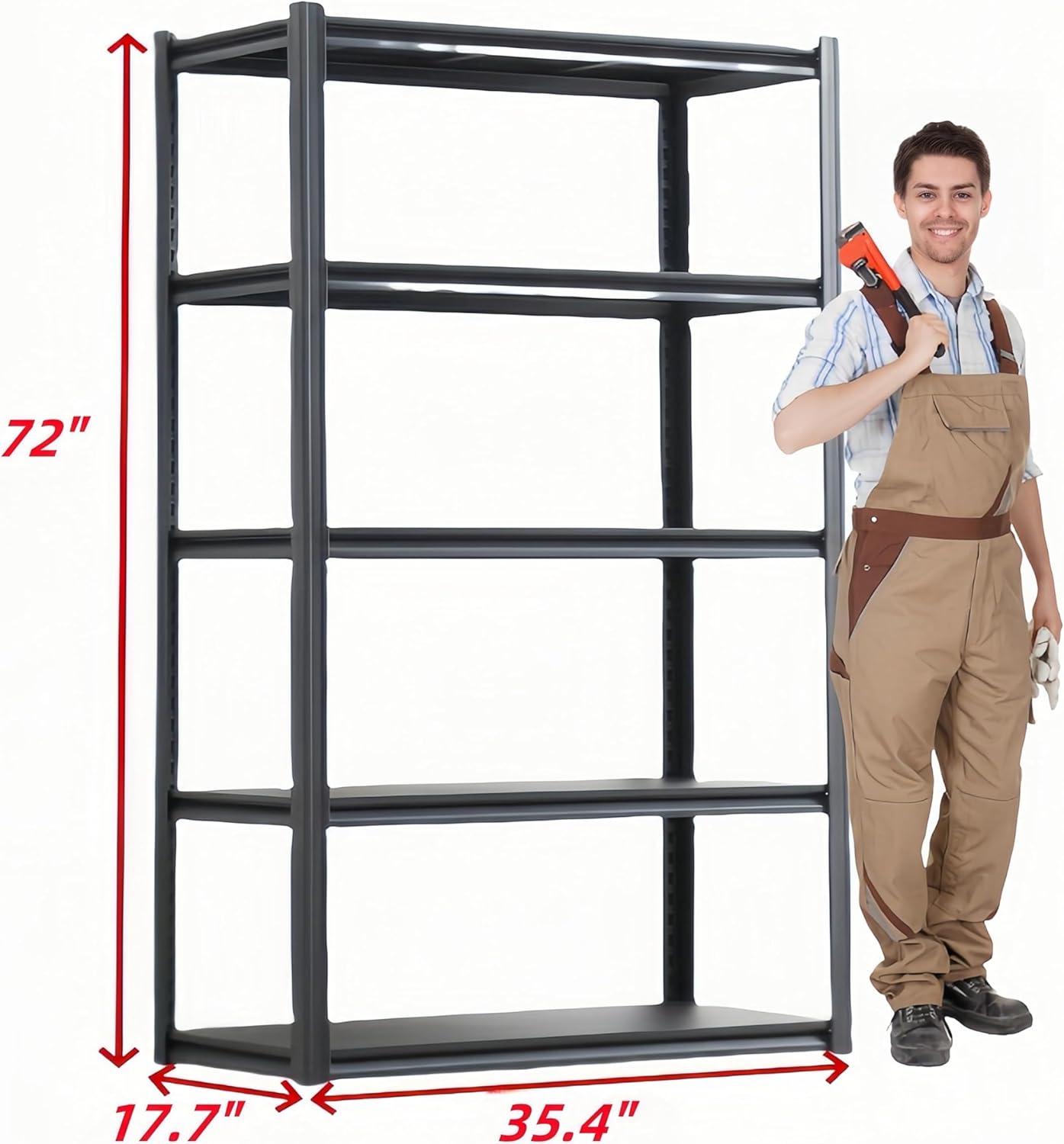5 Tier Heavy Duty Metal Storage Shelves,Easy to Assemble,Adjustable,Storage Shelves for Basements, Garages and Kitchen, 72 "H*35.4 "W*17.7 "D