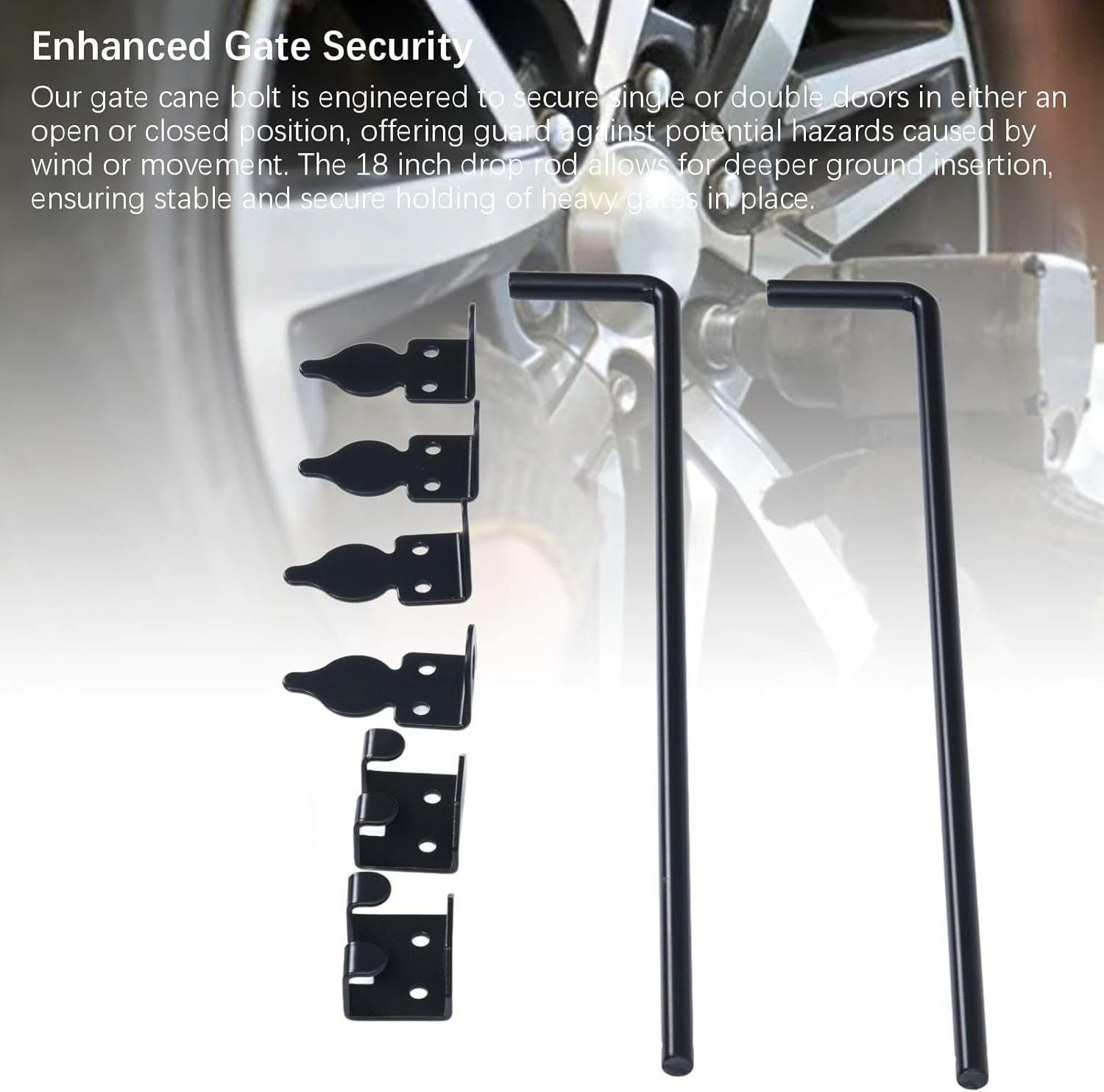 18 Inch 2 Set Cane Bolt Gate Drop Rod, Heavy Duty Gate Ground Latch, Carbon Steel Fences Gates Stopper Hardware for Wood Metal PVC Gates Double Doors