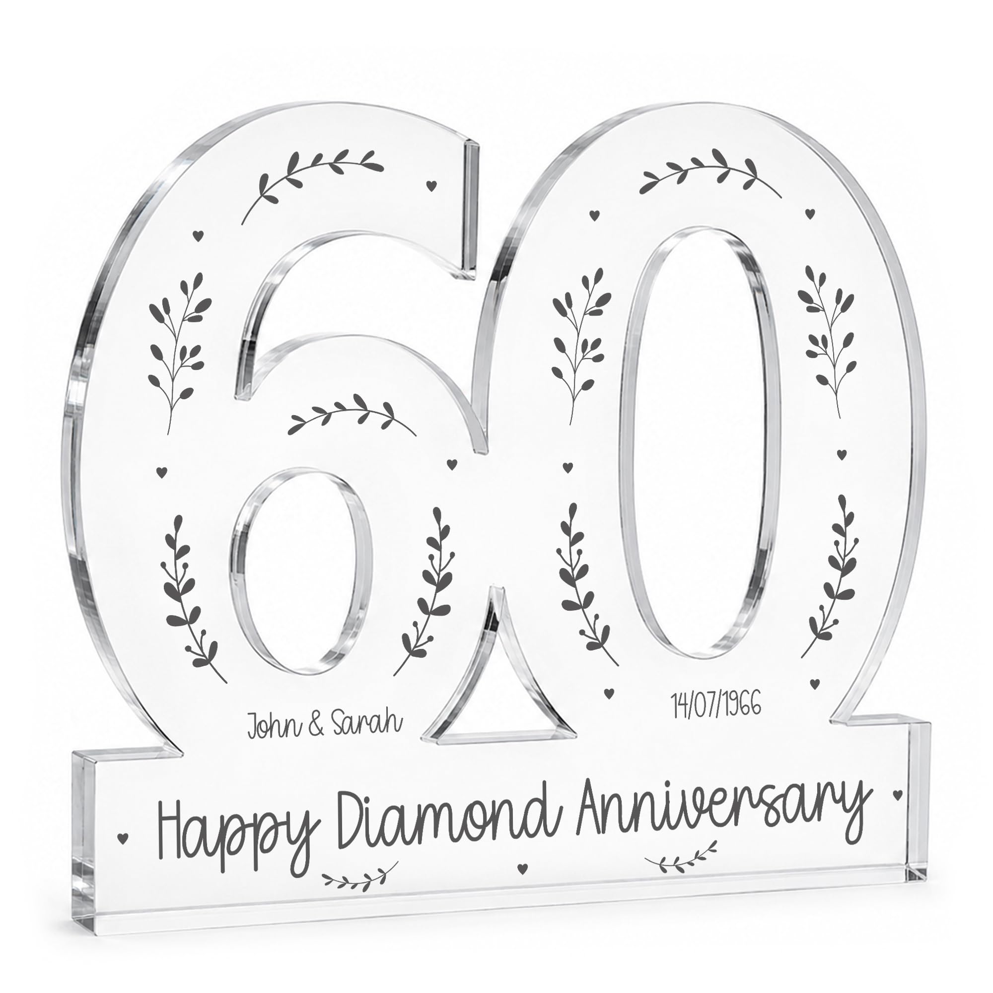 Red Ocean 60th Diamond Wedding Anniversary Acrylic Plaque Personalised Custom Names & Date Keepsake for Parents, Grandparents, Husband & Wife