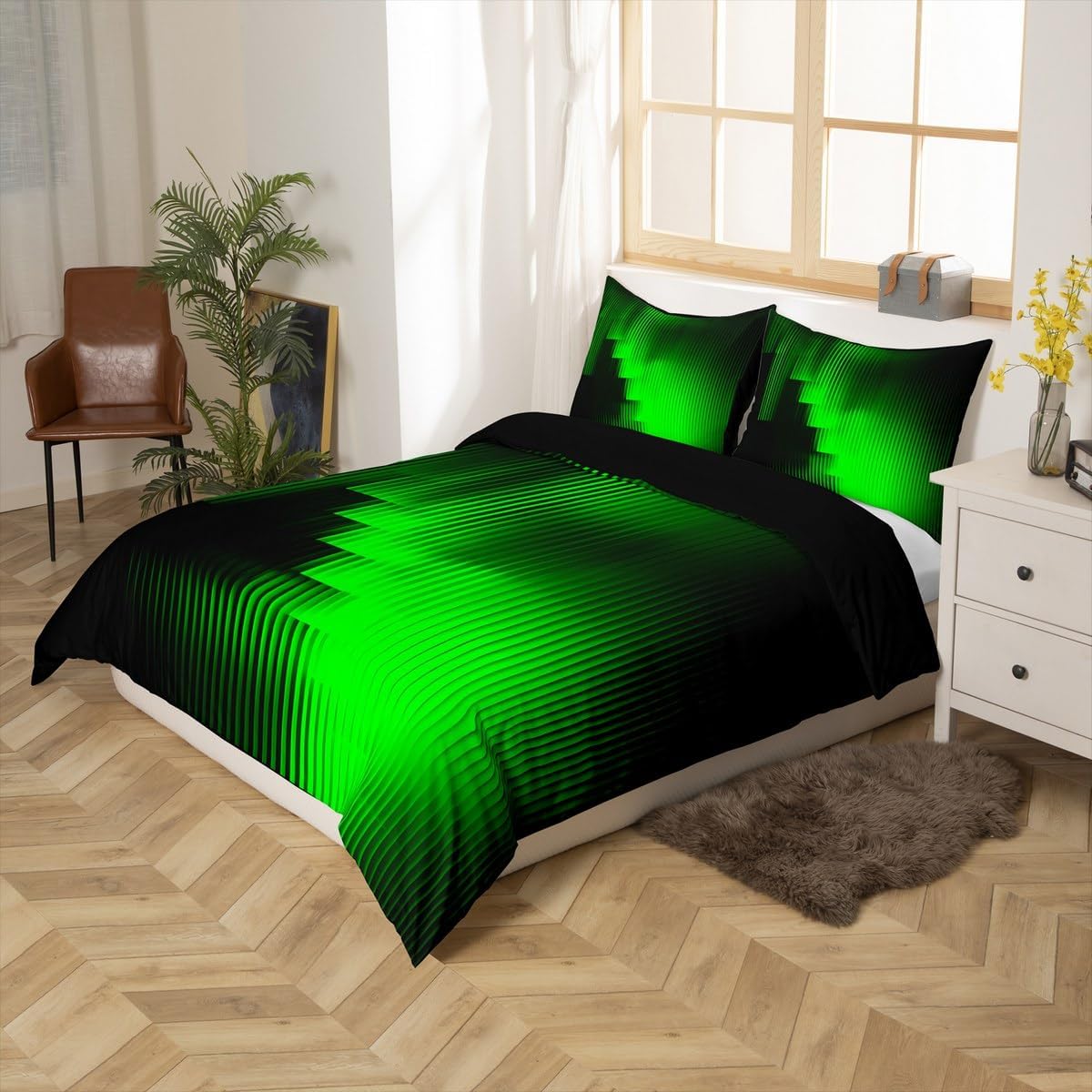 jejeloiu Green Abstract Bedding Set Toddler Size Kids, Geometric Comforter Cover for Boys Girls, Modern Art Duvet Cover Soft Lightweight Microfiber,No Stuffing