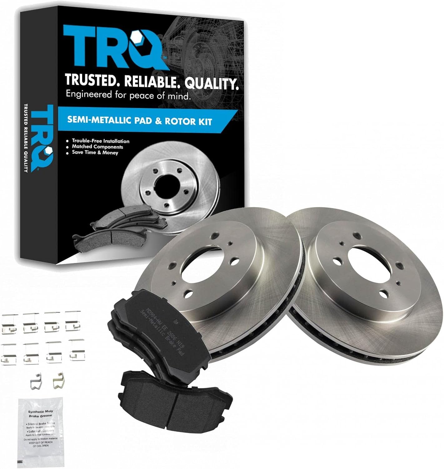 TRQ Front Brake Pad & Rotor Kit Brake Pads Brake Rotor Semi-Metallic Compatible with 2002-2007 Mitsubishi Lancer