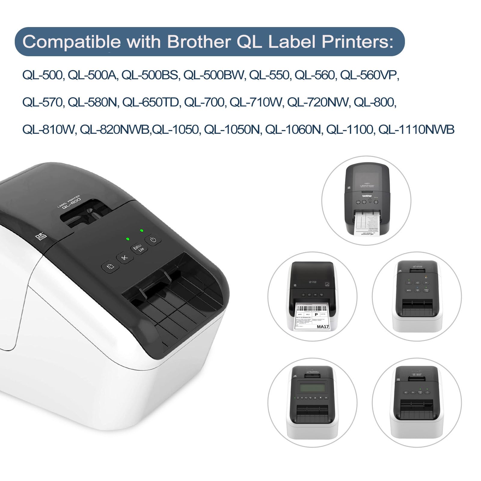 Compatibile per stampanti di etichette Brother DK-22205 – 62 mm x 30,48 m etichette in carta continua, nero su bianco, per QL-500, QL-700, QL-710W, QL-800, QL-810W, QL-820NWB, QL-1050