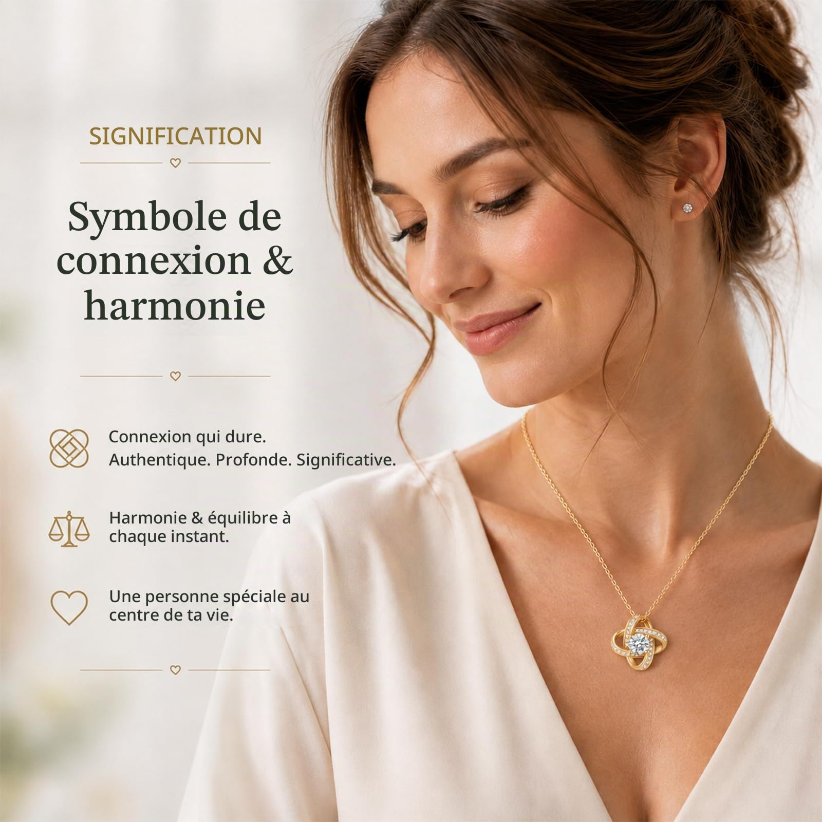Jrêveinfini Collier Femme Argent 925 avec Zircon Brillant – Pendentif Trèfle et Nœud d’amour Symbolique – Idée Bijou Cadeau élégante pour Femme ou Maman