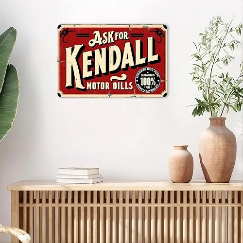 Miniatura 2 de Kendall - Letrero de lata de aceite de motor vintage para garaje y reparación de automóviles, letrero de metal con estampado estético para jardín,