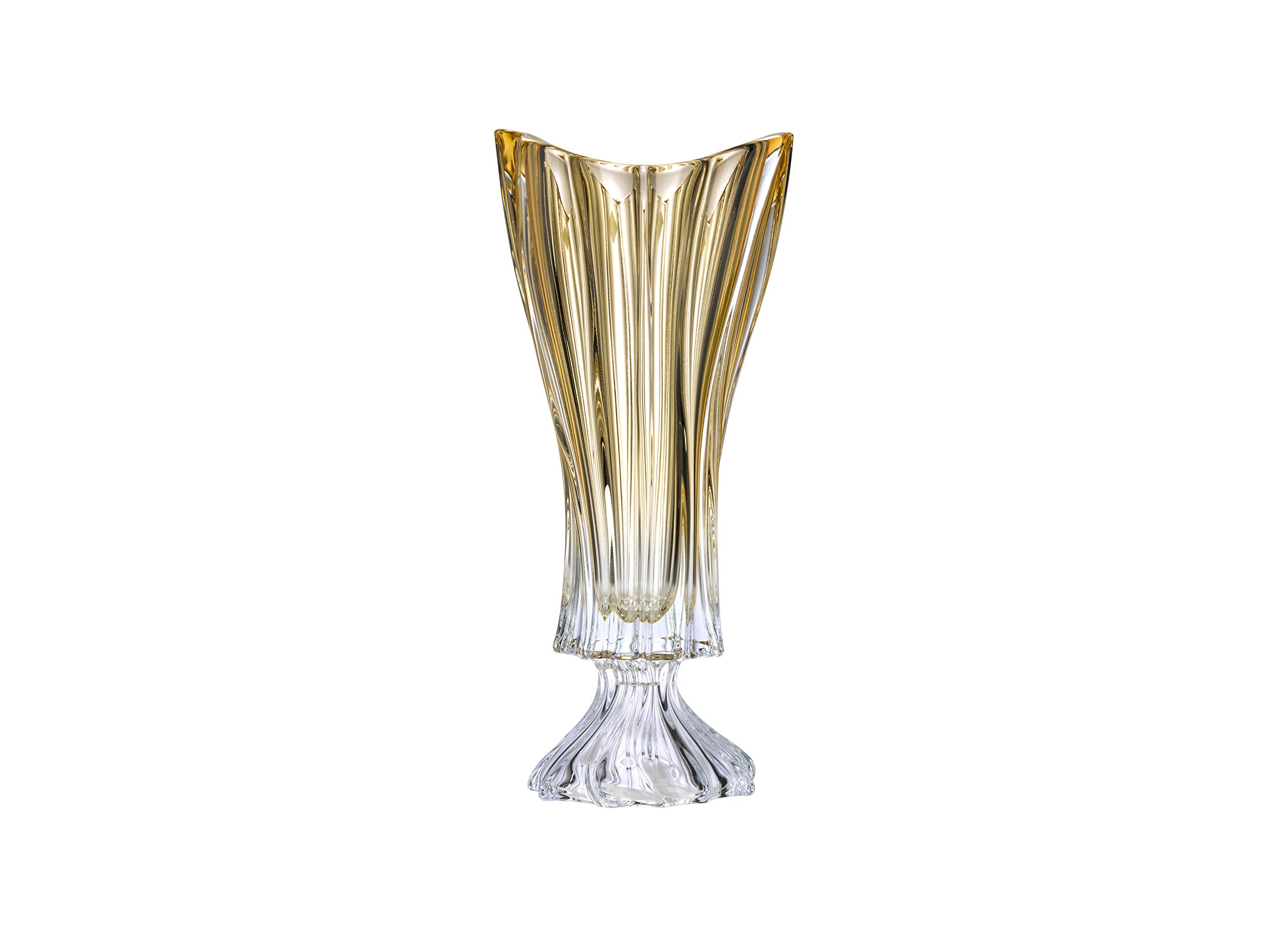 Bohemian Crystal AU52067, 16" Crystal Footed Bud Vase, Plantica Amber Sprayed Flower Jar