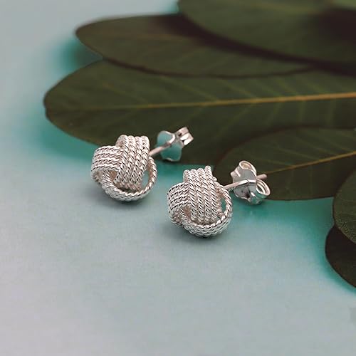 Vista 6 de LeCalla Aretes de plata de ley con nudo de amor, aretes ligeros de diseño italiano trenzado para mujer