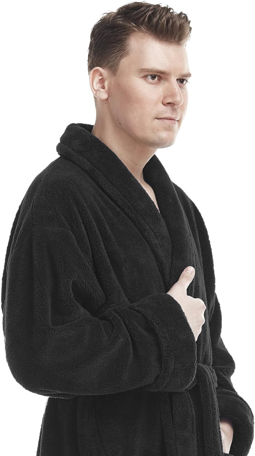 Arus Men's Shawl Collar Full Length Tall Long Fleece Robe, Turkish Bathrobe