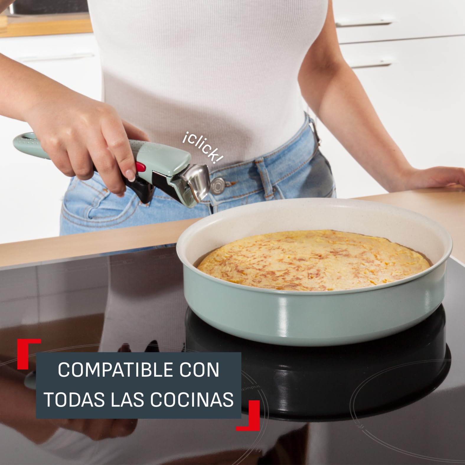 Tefal Ingenio Serenity - Juego de 2 Sartenes 22/28 cm + Wok 26 cm + 2 Cazos 16/20 cm + 4 Accesorios + 2 Mangos, Revestimiento Antiadherente, Apilable, Inducción, Apto lavavajillas y horno, Eucalipto — view 5