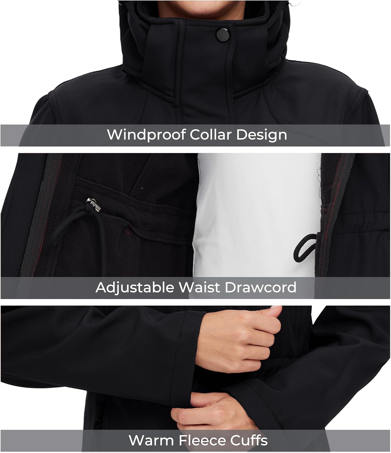 wantdo Women's Softshell Jacket Hooded Fleece Lined Waterproof Coat Warm Lightweight Insulated Windbreaker for Outdoor Hiking - Image 6