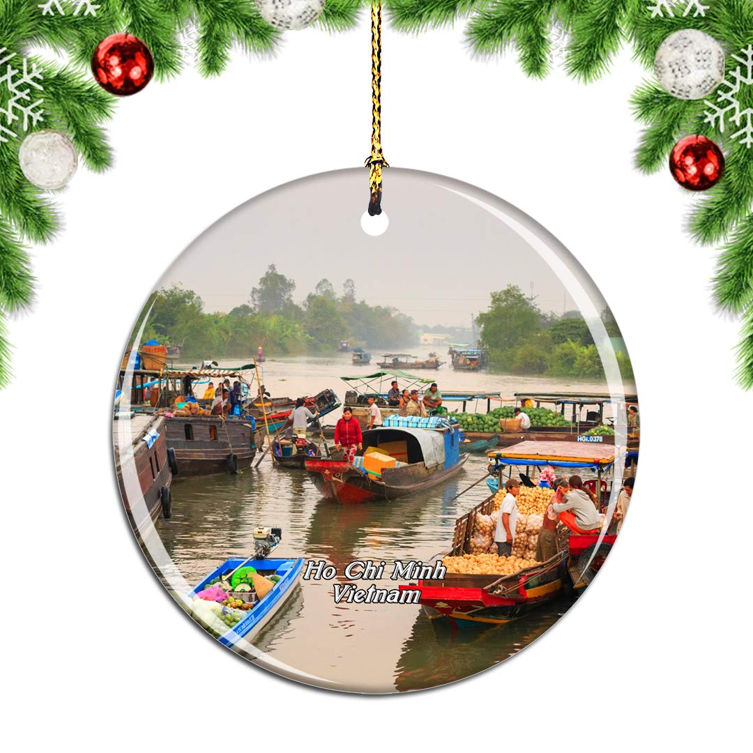 Weekino Vietnam Mekong River Delta Ho Chi Minh Christmas Xmas Tree Ornament Decoration Hanging Pendant Decor City Travel Souvenir Collection Double Sided Porcelain 2.85 Inch