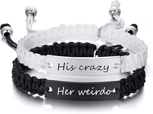 Matching Bracelets for Him and Her - Long Distance Couple Bracelet,Hypoallergenic Stainless Steel Engraved Relationship Bracelet,Trendy Adjustable Couples Jewelry,Christmas Birthday Gifts for Couple