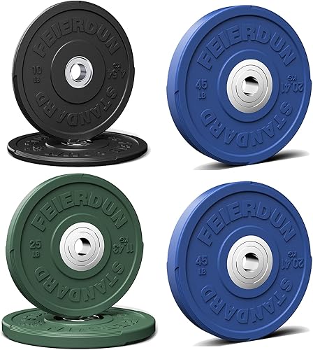 FEIERDUN 2" Color Olympic Bumper Plate Weight Plate for Strength Training - 100% Virgin Rubber