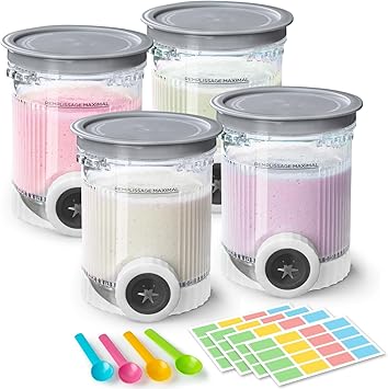 GuanQiao 4 Pack Creami Swirl Pints & Lids for Ninja, Compatible with NC700 Series Ninja Swirl Ice Cream & Soft Serve Makers, with 4 Spoons & 64 Writable Labels, BPA-Free & Dishwasher Safe, Grey Lids