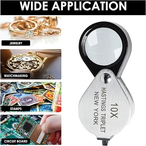 Miniatura 4 de Jewelers - Lupa de lupa 10 trillizos Hasting de 0.630 in (0.63 pulgadas) de vidrio óptico brillante lente transparente de acero inoxidable mini lupa