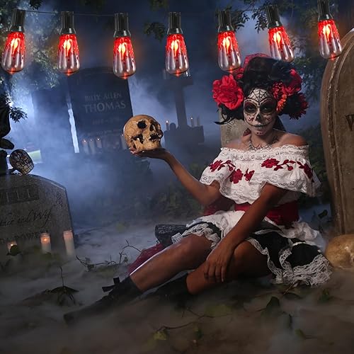 Miniatura 7 de ST40 - Tira de luces parpadeantes para exteriores, luces de decoración de Halloween de 10 pies con 10 bombillas de llama parpadeantes, luces