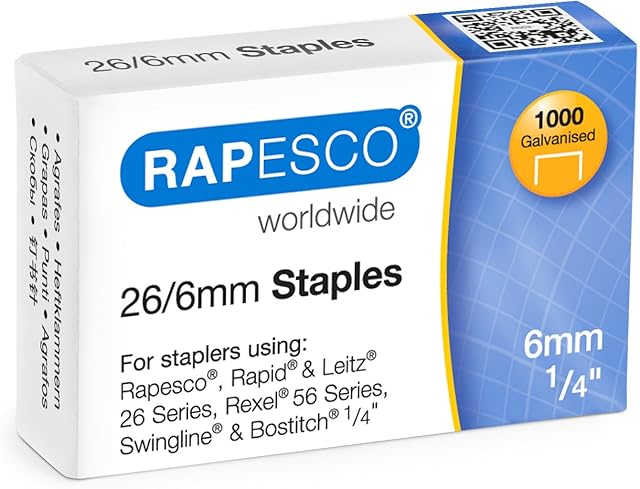 Rapesco S11661Z3 26/6 mm Galvanised Staples - Box of 1,000