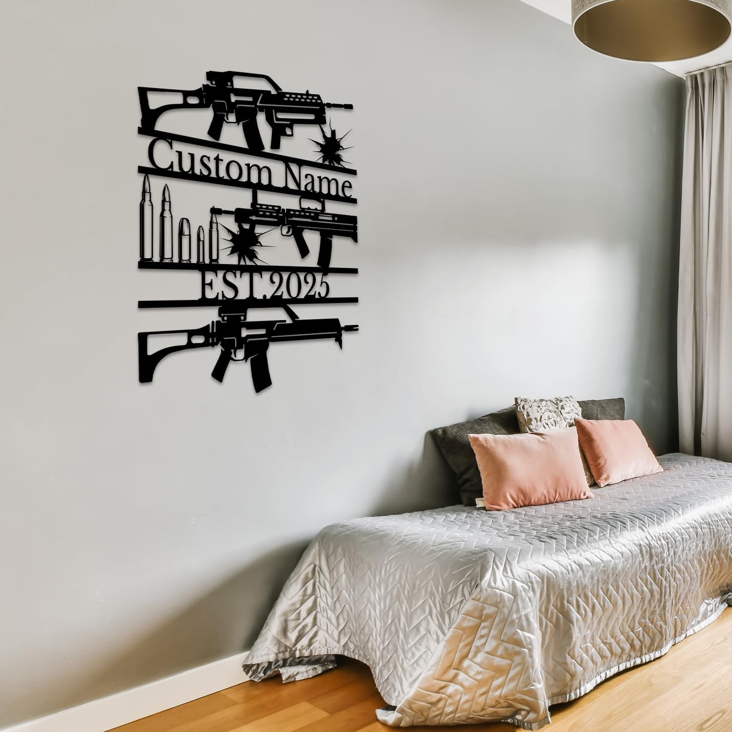 Custom Metal Gun Sign, Personalized Armory Name Sign, Custom Old Flintlock Pistol Metal Wall Art, Rifle Wall Art (Style-1)