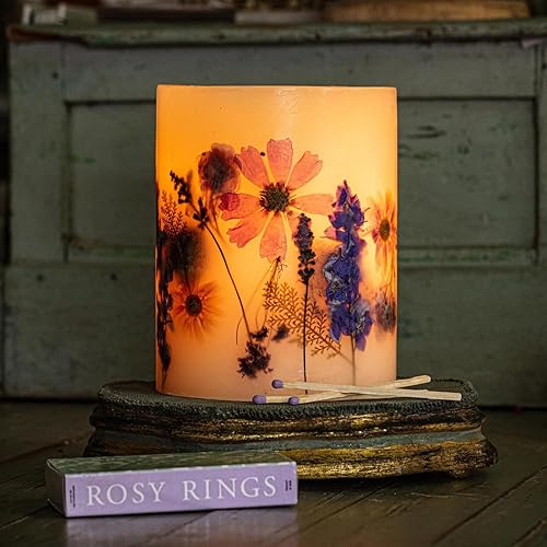 Vista 11 de Rosy Rings Vela botánica redonda pequeña – Aromaterapia, vela de larga duración, 60 horas de tiempo de combustión, velas botánicas florales