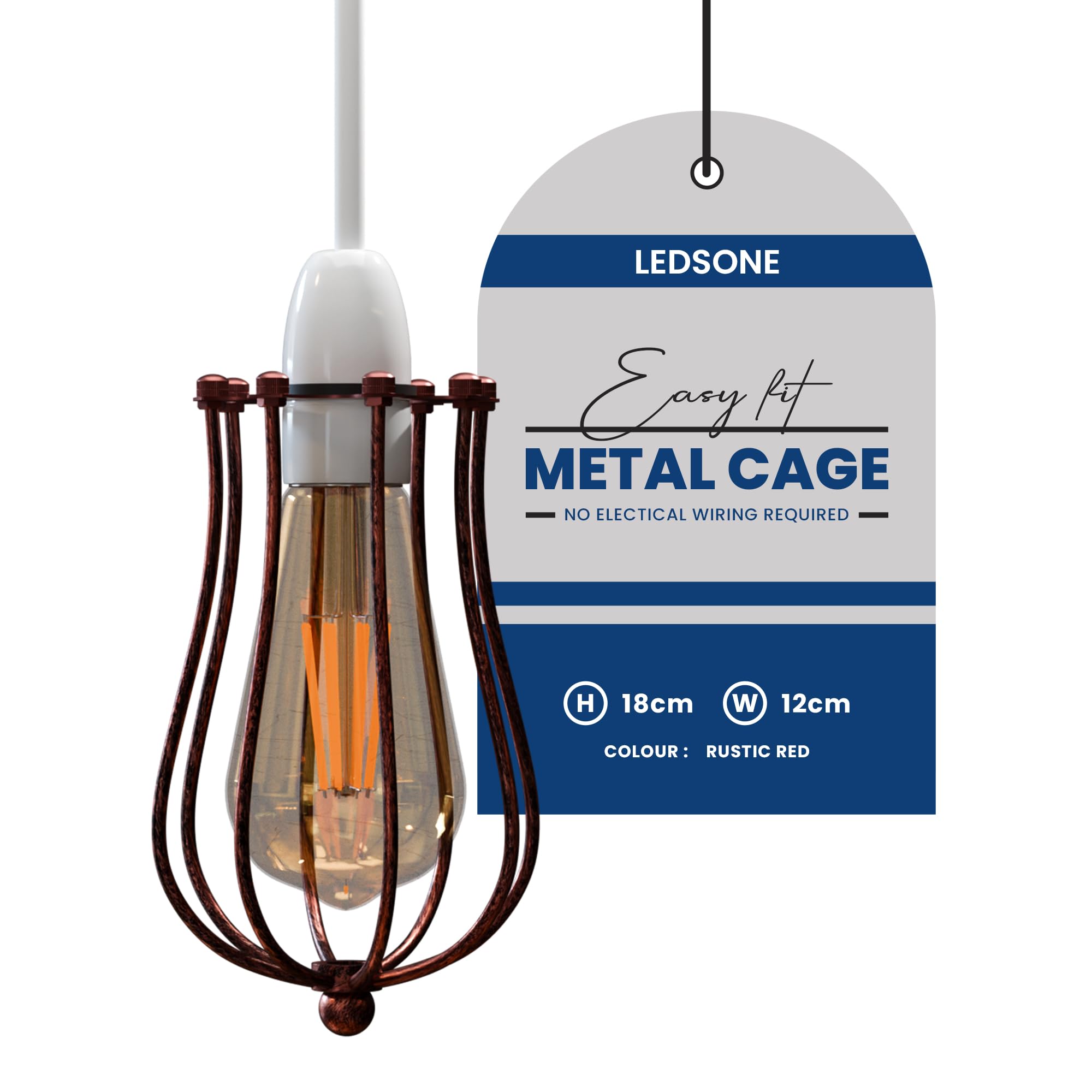 LEDSone Metal Easy fit Balloon Shape lamp Shade Bulb Guard Hanging Pendant Light Wire cage (Rustic Red)